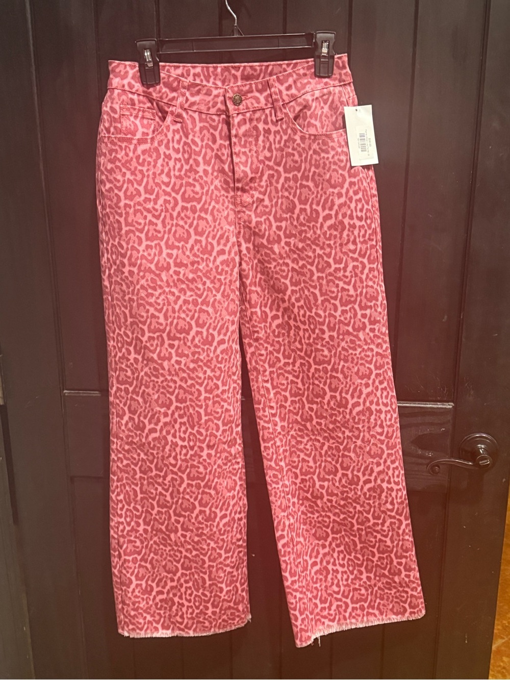 High-Rise Pink Leopard Print Wide-Leg Jeans